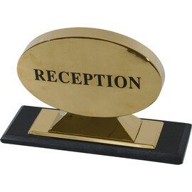 Info Schild  "Reception", Farbe: titanium gold, beidseitig beschriftet, hochwertige Ausführung, schwerer Marmorfuß, Schild  24 x 17 cm, Fuß  31 x 10 cm Produktbild