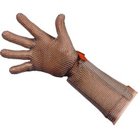 Stechschutzhandschuh mit 20 cm Stulpe, Größe: mittel, Kennung: rot, hochflexibles Ringgeflecht aus 18/8-18/10, variabler Verschluss, Druckknopftechnik, entsprechend der EU Richtlinie EN 1082-1:1996 - CE Produktbild