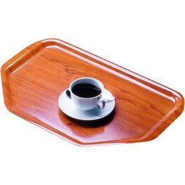 Trapez-Tablett, Schichtstoff, 52 x 34,5 cm, Farbe: teak, rutschfest, für Geschirrspüler nur bedingt geeignet Produktbild
