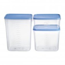 Vorratsbehälter Set mit Deckel 3 Behälter mit Deckel Polypropylen transparent blau Skala Produktbild