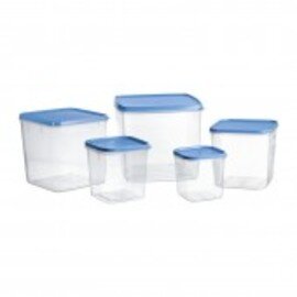 Vorratsbehälter Set mit Deckel 5 Behälter mit Deckel Polypropylen transparent blau Skala Produktbild