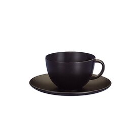 Cappuccino-Tasse und Untertasse, Material: Melaminharz, Farbe: schwarz,  Maße Tasse: Ø 100 mm, Höhe 65 mm, Untertasse: Ø 105 mm, Volumen: 300 ml Produktbild