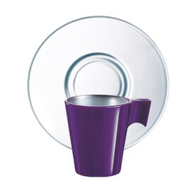 Obertasse 80 ml Hartglas lila mit Henkel mit transparenter Untertasse Produktbild