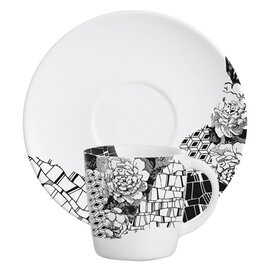 Obertasse FRAGMENT ADROISE mit Henkel 80 ml Porzellan schwarz weiß abstrakt gemustert mit Untertasse Produktbild