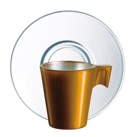 Heißgetränkebecher Longo Gold 220 ml Hartglas mit Henkel mit Untertasse Produktbild