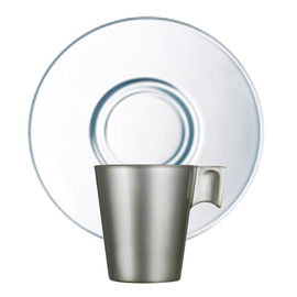 Obertasse FLASHY COLORS Espresso Mokamia 80 ml Hartglas silberfarben mit Henkel mit transparenter Untertasse Produktbild