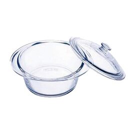 Restposten | Casserole rund mit Deckel,"Cook & Serve", aus Borosilikat Glas, 25 cl, Ø o. Rand 115 mm, Ø m. Rand 130 mm, H 80 mm, 510 gr., backofengeeignet bis 300 °C Produktbild