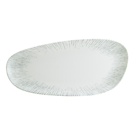 Platte ENVISIO IRIS Vago Porzellan weiß | blau Randrillen oval | 370 mm x 170 mm Produktbild