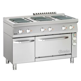 6 Platten Elektroherd Gastronorm 400 Volt 19,2 kW | Backofen | Schrankbereich mit Tür | Kochplatten eckig Produktbild