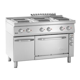 6 Platten Elektroherd Gastronorm 400 Volt 19,25 kW | Backofen | Schrankbereich mit Tür | Kochplatten eckig Produktbild