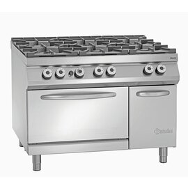 6 Flammen Gasherd Gastronorm 400 Volt 5,6 kW (Elektrobackofen) 37,5 kW (Gas) | Backofen | Schrankbereich mit Tür Produktbild