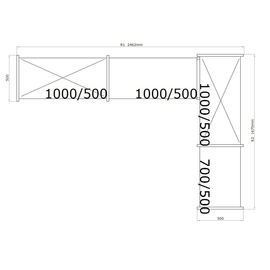 Standregal NORM 20 L-Form | 1675 mm | 2462 mm x 500 mm H 1800 mm Produktbild