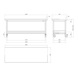 Arbeitstisch höhenverstellbar fahrbar ohne Grundboden L 2000 mm B 700 mm H 850 - 1150 mm Produktbild 1 S