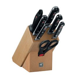 Messerblock Holz mit 5 Messern | 1 Wetzstahl | 1 Schere  L 320 mm  H 290 mm Produktbild