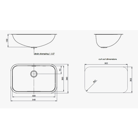 Spülbecken E 5 x 3 x 1,5 Edelstahl 500 x 300 x 150 mm | Auslaufprägung | Überlaufprägung Produktbild 1 S