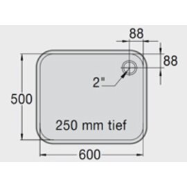 Spülbecken E 6 x 5 x 2,5 Edelstahl 600 x 500 x 250 mm | Auslauftyp rechts Produktbild