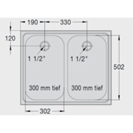 Einbau-Doppelschwenkbecken ED 7,1 x 5,8 Edelstahl 302 x 502 x 300 mm | Auslauftyp mittig Produktbild 1 S