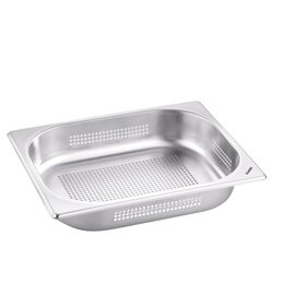 Gastronorm-Kocheinsatz, G-KEN G 1/2-60, mit Klappgriffen, Material: Edelstahl,  Boden- und Wandlochung Ø 4 mm, Tiefe: 60 mm, Außenmaße: 325 x 265 mm, Lichte Weite: 295 x 235 mm, Volumen: 3,5 ltr. Produktbild