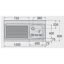 Spülabdeckung ES 12x6-4/2 RE mit Abtropffläche links 1 Becken | 400 x 400 x 200 mm L 1200 mm B 600 mm Produktbild 1 S