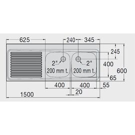 Spülabdeckung ZS 24x8 LI mit Abtropffläche rechts gerillt 2 Becken | 600 x 600 x 300 mm L 2400 mm B 800 mm Produktbild 1 S