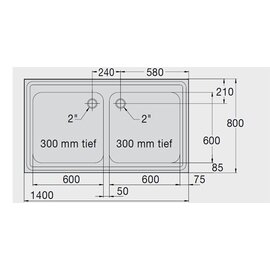 Spülabdeckung Z 14x8 2 Becken | 600 x 600 x 300 mm L 1400 mm B 800 mm Produktbild