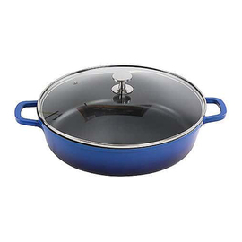 Pfanne mit Deckel rund 5,5 ltr Aluminiumguss blau | antihaftbeschichtet Produktbild