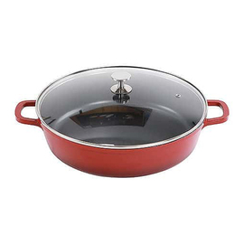 Pfanne mit Deckel rund 5,5 ltr Aluminiumguss rot | antihaftbeschichtet Produktbild