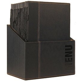 Speisekartenmappen  • Kasten | 20 Mappen DIN A4 schwarz mit Aufdruck MENU  L 340 mm  B 240 mm Produktbild