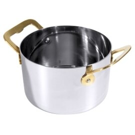 Cocotte MINIKOCHGESCHIRR 750 ml Edelstahl Messing 1,2 mm  Ø 120 mm  H 75 mm  | 2 angenietete Messinggriffe Produktbild