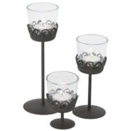 Kerzenhalter /Windlicht, 1 St. für Teelichte, H 22 cm, Ø 8 cm, schwarz pulverbeschichteter Stahl, Windschutz aus Glas Produktbild