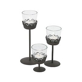 Kerzenhalter /Windlicht, 1 St. für Teelichte,  Ø 8 cm, schwarz pulverbeschichteter Stahl, Windschutz aus Glas Produktbild