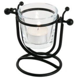 Kerzenhalter | Windlicht 1-flammig Glas Stahldraht schwarz  Ø 65 mm  H 100 mm Produktbild