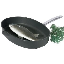 Fischpfanne  • Aluguss | 380 mm  x 260 mm  H 60 mm | Edelstahlstiel • induktionsgeeignet Produktbild