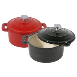 Mini-Cocotte 0,25 ltr Gusseisen mit Deckel rot cremefarben  Ø 90 mm  H 40 mm  | 2 Griffe Produktbild