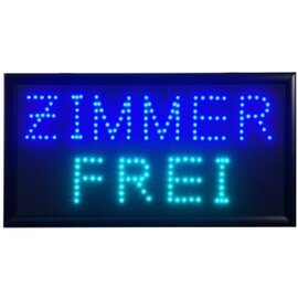LED Schild "ZIMMER FREI", mit schwarzem Kunststoffrahmen, ruhende helle Schrift, nicht für Außeneinsatz geeignet, Maße: L x B: 48 x 25 cm, Leistung: 230 V Produktbild