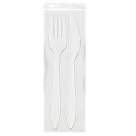 Messer, Gabel, Serviette ECO Bio-Plastik weiß 1 x 250 Stück Einweg  L 150 mm Produktbild
