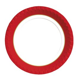 Premium Teller Papier weiß rot goldfarben  Ø 180 mm | 16 x 50 Stück | Einweg Produktbild
