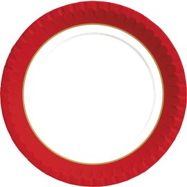Premium Teller Papier weiß rot goldfarben  Ø 220 mm | 5 x 50 Stück | Einweg Produktbild