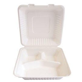 Bio-Lunchbox NATURE Star TRIPLE Zuckerrohr weiß mit Deckel 100% kompostierbar L 230 mm B 230 mm H 90 mm 3 Fächer Produktbild