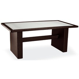 Tisch Diva, rechteckig, 180 x 100 x 75 cm, geflochtenes Wangengestell, eingelegte, bruchsichere Glasplatte, Farbe: mocca Produktbild