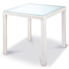 Tisch Samoa, quadratisch, 90 x 90 x 74 cm, 4-Bein-Gestell, Bestolan-Geflecht mit aufliegender Milchglasplatte, Farbe: ice Produktbild