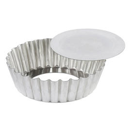 Kuchenform rund geriffelt Hebeboden - Wei&szlig;blech - enge Rippen - &Oslash; 150/130 mm H 40 mm Produktbild