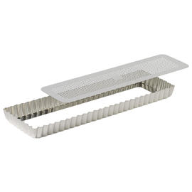 Tortenform, rechteckig, geriffelt, perforiert - Wei&szlig;blech - Hebeboden - 350x110 mm &Oslash; au&szlig;en / 340x100mm &Oslash; innen - H 25mm Produktbild