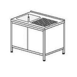 Gewerbe-Spültisch mit Abtropffläche rechts 1 Becken | 500 x 500 x 250 mm mit Grundboden mit Flügeltüren L 1350 mm B 700 mm Produktbild