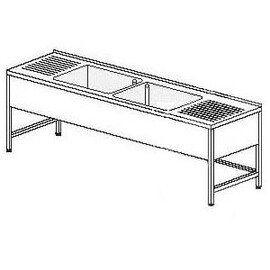 Gewerbe-Spültisch Abtropffläche links und rechts | 2 Becken 600 x 500 x 300 mm | 2800 mm x 700 mm Produktbild