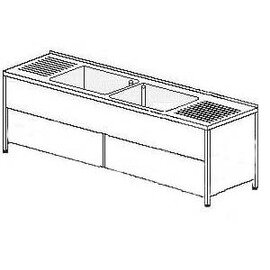 Gewerbe-Spültisch Abtropffläche links und rechts | 2 Becken 600 x 500 x 320 mm | Grundboden | Schiebetüren | 2000 mm x 700 mm Produktbild