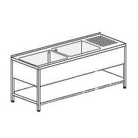 Spültisch mit Abtropffläche rechts 2 Becken | 800 x 500 x 400 mm mit Grundboden L 2400 mm B 700 mm Produktbild