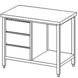 Arbeitstisch Aufkantung 40 mm hinten 3-er Schubladenblock Grundboden 1000 mm 700 mm Höhe 850 mm Produktbild