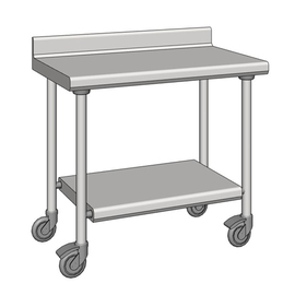 1000 fahrbar 900 mm x Grundboden 100 H 600 Arbeitstisch mit mm mm hinten mm Aufkantung Edelstahl