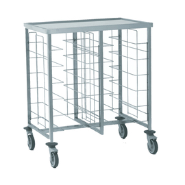 Tablettwagen für 12 Tabletts à 320 - 370 mm | Abstellfläche oben | Rollenausführung Polyamid Produktbild